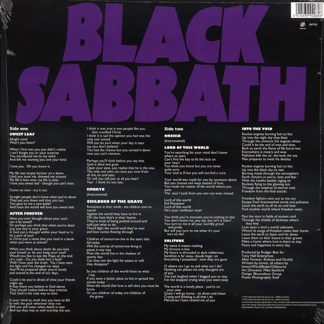 Black Sabbath – Master Of Reality back cover