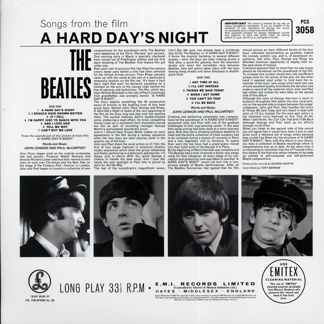 The Beatles – A Hard Day's Night back cover