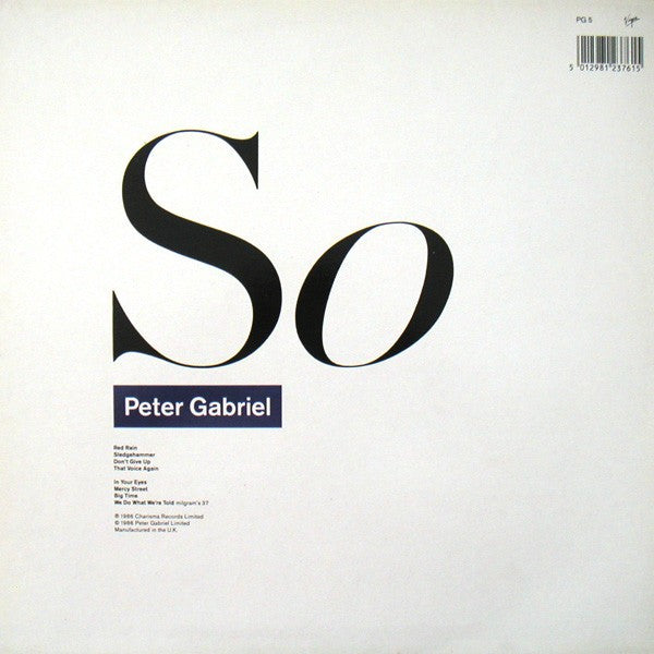 Peter Gabriel – So back cover