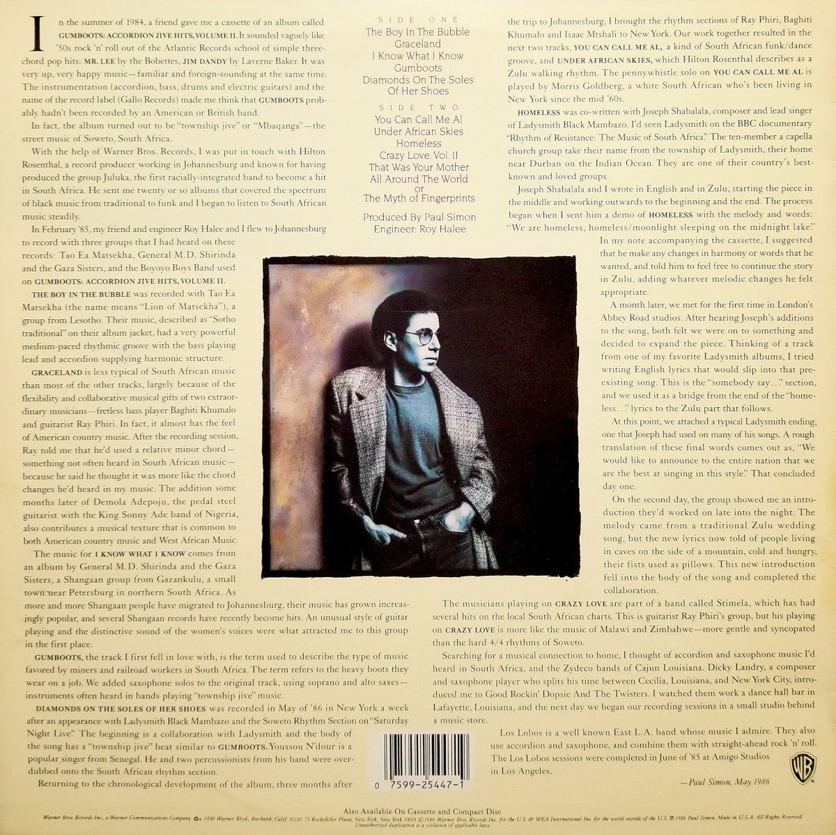 Paul Simon – Graceland back cover